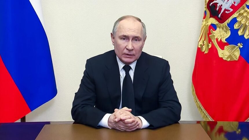 Putin faz pronunciamento sobre ataque terrorista em Moscou — Foto: Russian Presidential Press Service via AP