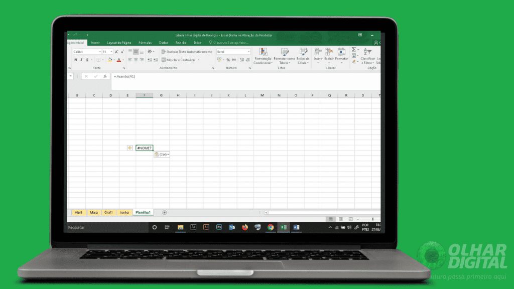 Imagem mostrando comando de excel