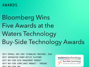 Bloomberg é eleita a melhor fornecedora de tecnologia geral para o Buy-Side no WatersTechnology Buy-Side Technology Awards